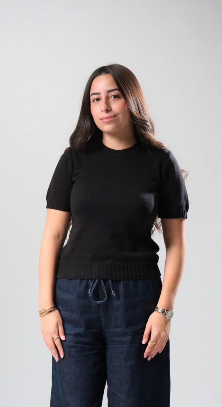 Wide Knit Round Shirt - Black