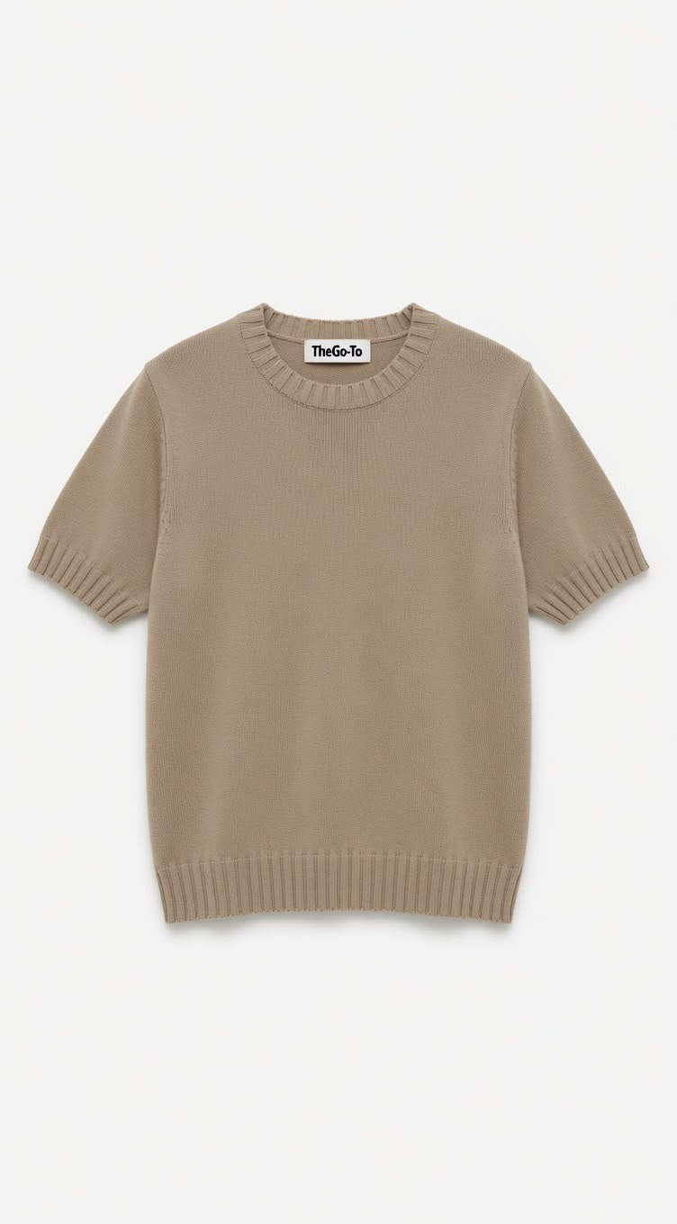Wide Knit Round Shirt - Beige