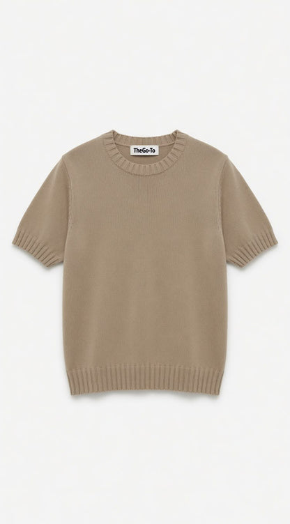 Wide Knit Round Shirt - Beige