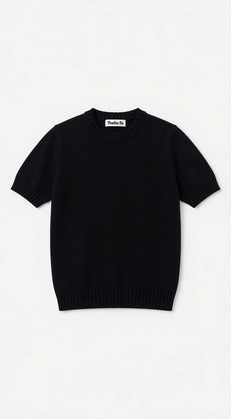 Wide Knit Round Shirt - Black