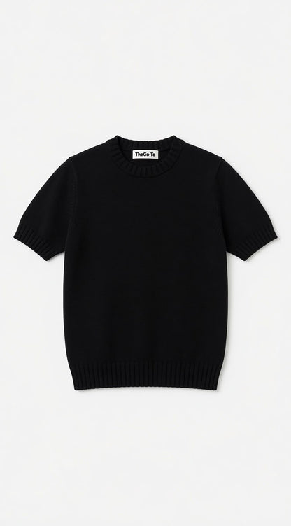 Wide Knit Round Shirt - Black