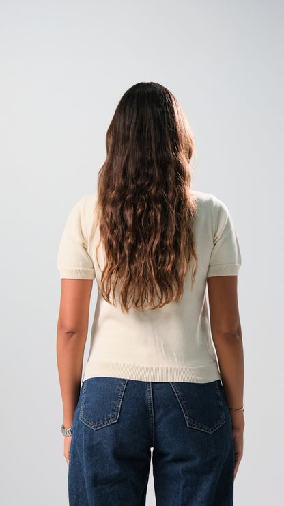 Round Knit Shirt - Ecru
