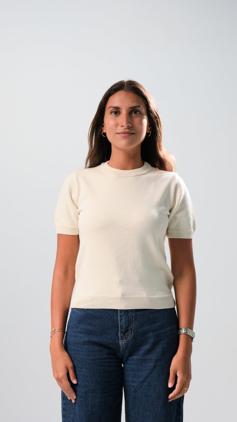Round Knit Shirt - Ecru