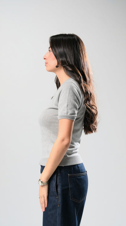 Round Knit Shirt - Grey