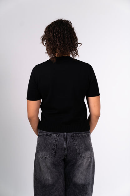 Wide Knit Round Shirt - Black