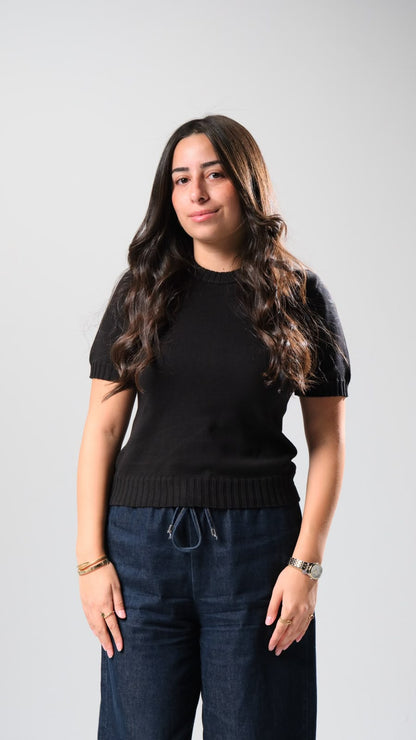 Wide Knit Round Shirt - Black