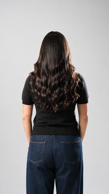 Wide Knit Round Shirt - Black