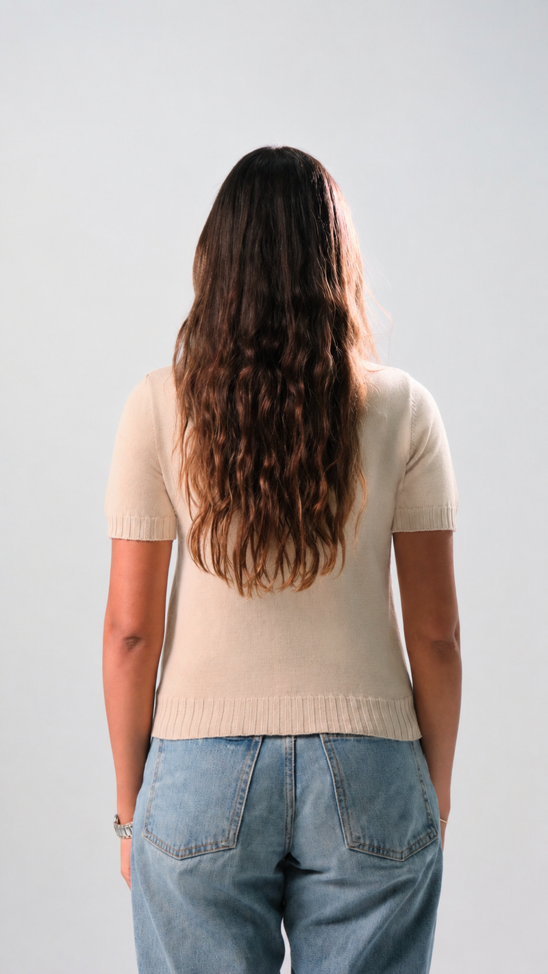 Wide Knit Round Shirt - Beige