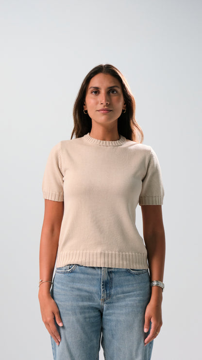 Wide Knit Round Shirt - Beige